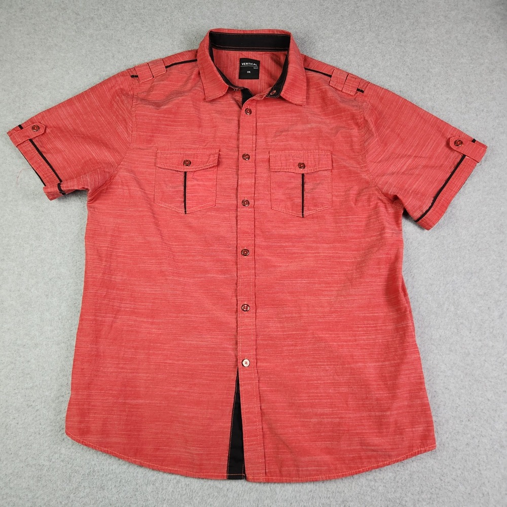 Vertical Sport Shirt Mens XXL Red Chest Pocket‎ Short Sleeve Utility Button Up
